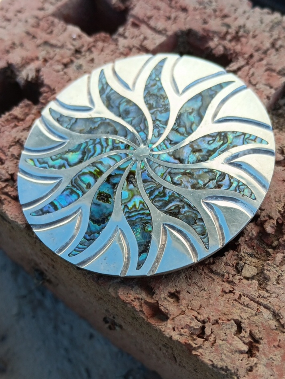 Vtg Taxco Sterling Abalone Pendant/Brooch